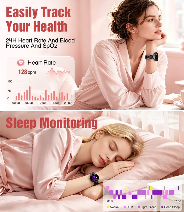 Alt view image 5 of 7 - 1.27" Smart Watch for Women,Smart Watch for Android/iOS with Bluetooth Call,Health Tracker 100+ Sports Modes, IP68 Waterproof,Mutifuction 2 Straps(Black)