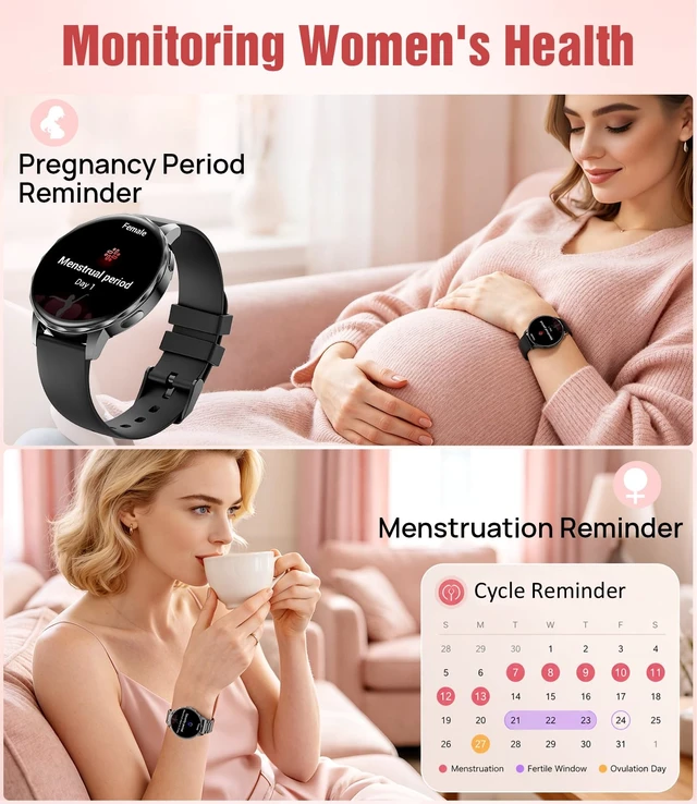 Alt view image 6 of 7 - 1.27" Smart Watch for Women,Smart Watch for Android/iOS with Bluetooth Call,Health Tracker 100+ Sports Modes, IP68 Waterproof,Mutifuction 2 Straps(Black)