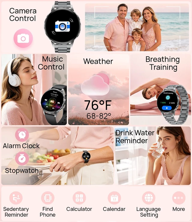 Alt view image 7 of 7 - 1.27" Smart Watch for Women,Smart Watch for Android/iOS with Bluetooth Call,Health Tracker 100+ Sports Modes, IP68 Waterproof,Mutifuction 2 Straps(Black)