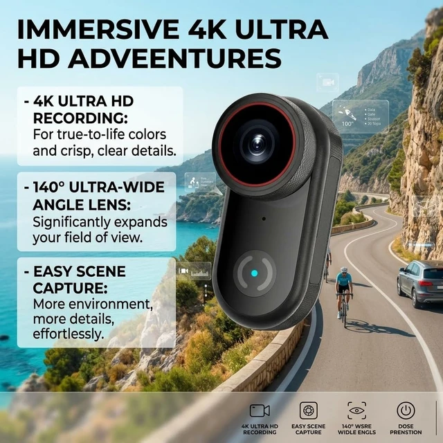 Alt view image 2 of 7 - 4K POV Thumb Action Camera Wearable Body Cam 32GB 1.47 HD Screen Audio Video Recording Builtin WiFi 140° Wide Angle Magnetic Back Clip Loop Recording APP Sharing for Cycling Travel Pet Work Vlog
