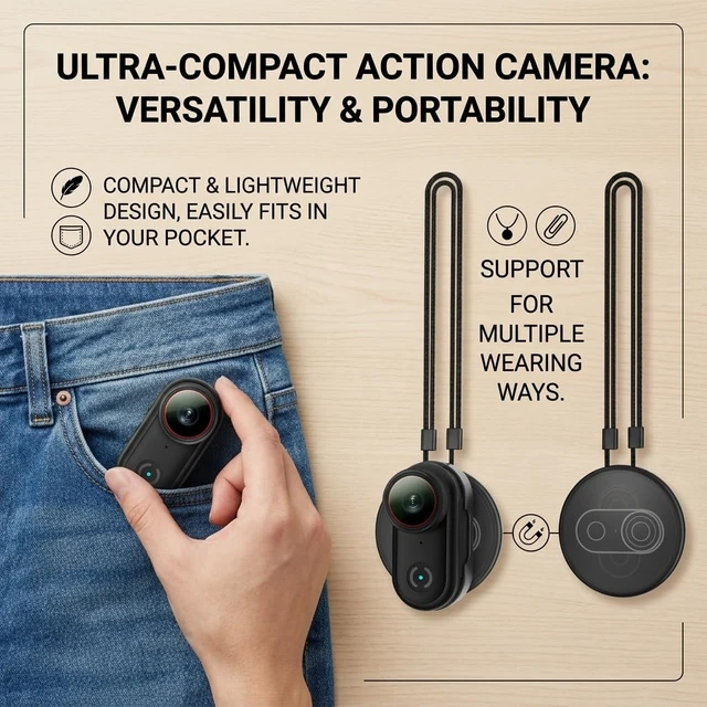 Alt view image 3 of 7 - 4K POV Thumb Action Camera Wearable Body Cam 32GB 1.47 HD Screen Audio Video Recording Builtin WiFi 140° Wide Angle Magnetic Back Clip Loop Recording APP Sharing for Cycling Travel Pet Work Vlog