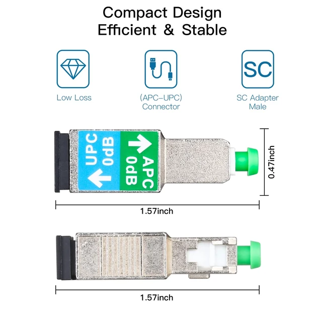 Alt view image 3 of 7 - 20 Pack SC/UPC Female to SC/APC Male Fiber Optic Adapter Singlemode SM 9/125 Hybrid Optical Converter Connector Coupler