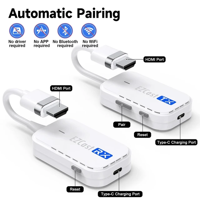 Alt view image 6 of 7 - Wireless HDMI Transmitter and Receiver 5G, Wireless HDMI Extender Streaming Video/Audio 50M/165FT Range from PC, Laptop, Camera, TV Box to Monitor, Projector, HDTV