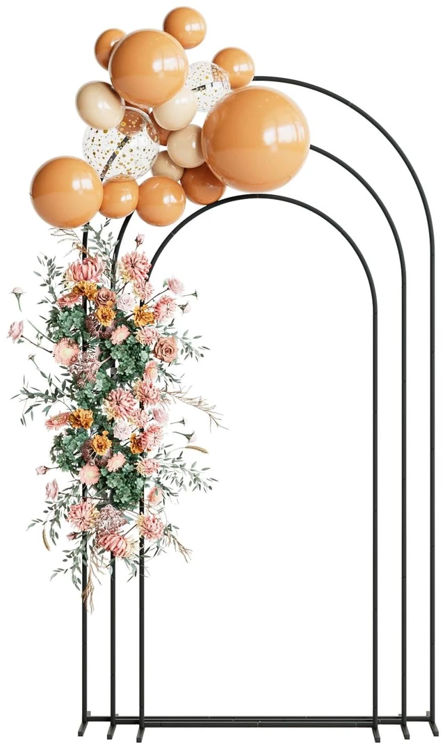 Main image of Wedding Arch, Metal Arch Backdrop Stand, Black, 7.2FT, 6.6FT, 6FT Black Arch Backdrop Stand Set of 3, Balloon Arch Stand for Baby Shower, Birthday Party, Wedding Frame for Ceremony Decoration