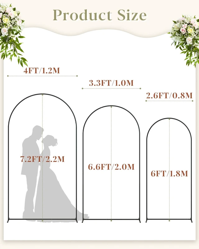 Alt view image 2 of 7 - Wedding Arch, Metal Arch Backdrop Stand, Black, 7.2FT, 6.6FT, 6FT Black Arch Backdrop Stand Set of 3, Balloon Arch Stand for Baby Shower, Birthday Party, Wedding Frame for Ceremony Decoration