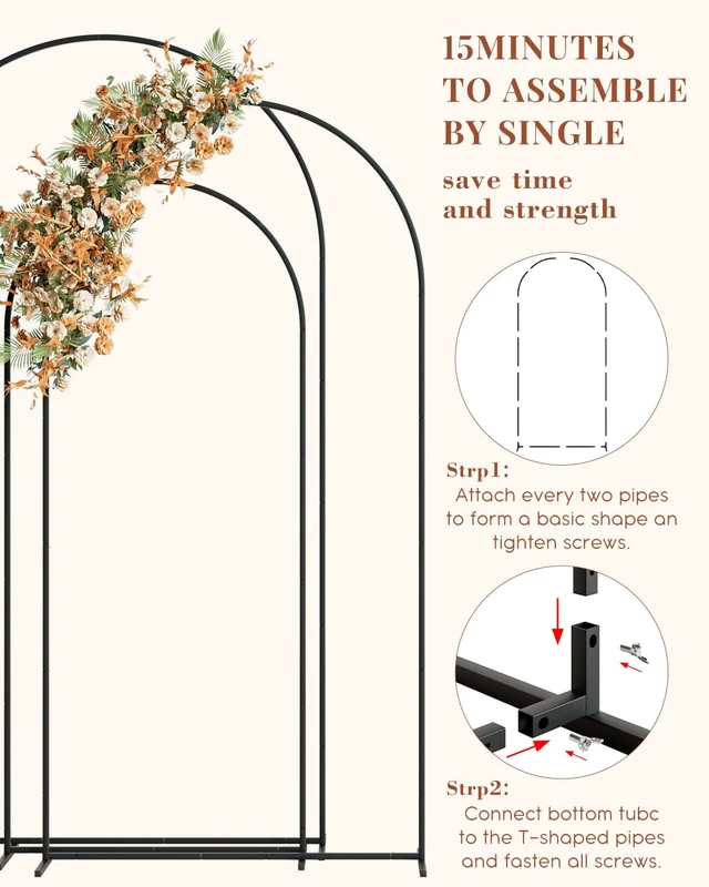 Alt view image 5 of 7 - Wedding Arch, Metal Arch Backdrop Stand, Black, 7.2FT, 6.6FT, 6FT Black Arch Backdrop Stand Set of 3, Balloon Arch Stand for Baby Shower, Birthday Party, Wedding Frame for Ceremony Decoration