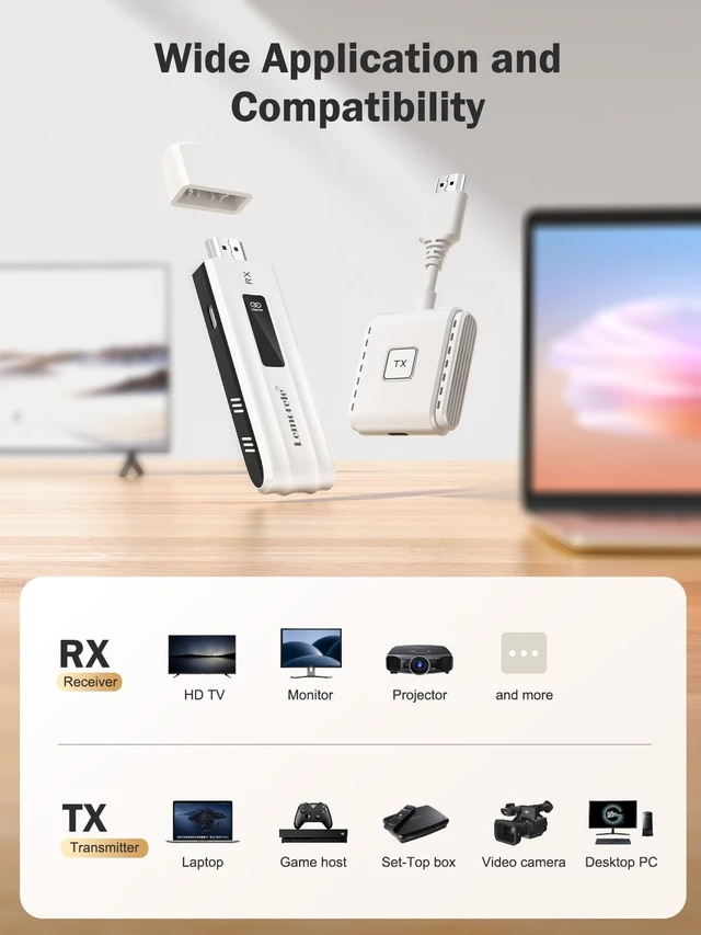 Alt view image 6 of 7 - Wireless HDMI Transmitter and Receiver Kit, Portable Wireless HDMI Extender,2.4/5G 164ft Range 1080P Full HD,for Streaming Video&Audio to HD TV/Projector/Monitor from Laptop/Camera/TV-Boxs
