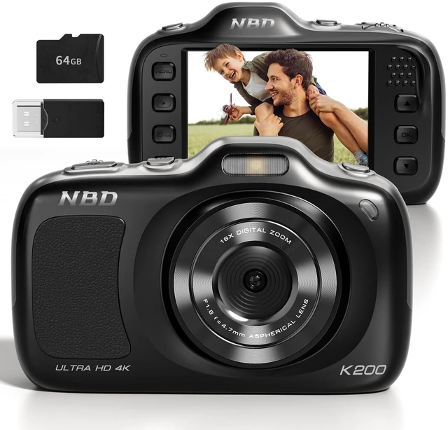 Main image of 4K 64MP Digital Camera with 64GB Card and 16X ZoomEasy for Kids(Black) Autofocus Portable Compact Camera for Photography, Perfect for Teens, Kids, Adults & Beginners