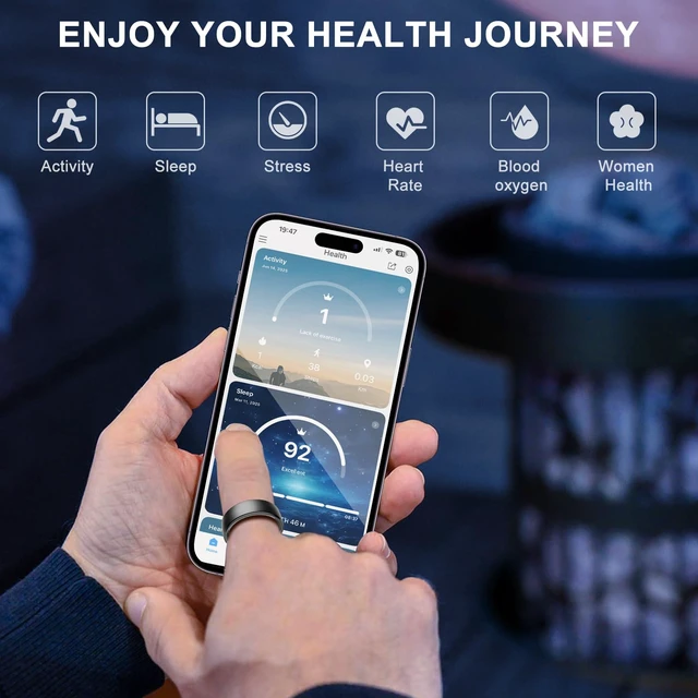 Alt view image 3 of 7 - Smart Ring for Women Men,Fitness Tracker Ring with Sleep Monitor,Heart Rate,Blood Oxygen,Steps,Calories Tracker,IP68 Waterproof Smart Rings,5-7 Days Battery Life for iOS Android,No App FeeBlack,7