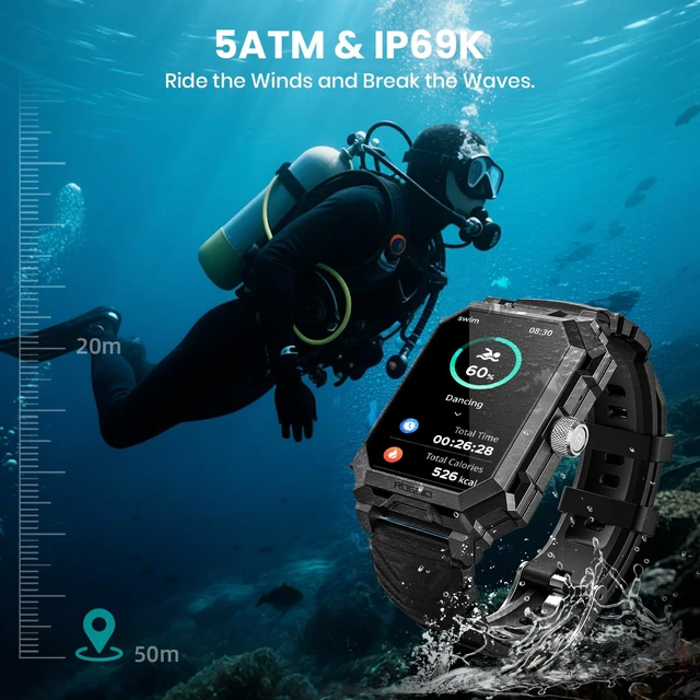 Alt view image 7 of 7 - Smart Watch for Men (Answer/Make Call) 1.96" Military Smartwatch 680mAh Battery IP69 Waterproof Smart Watches Fitness Activity Tracker With Blood Pressure Heart Rate Sleep Monitor for Android Phones