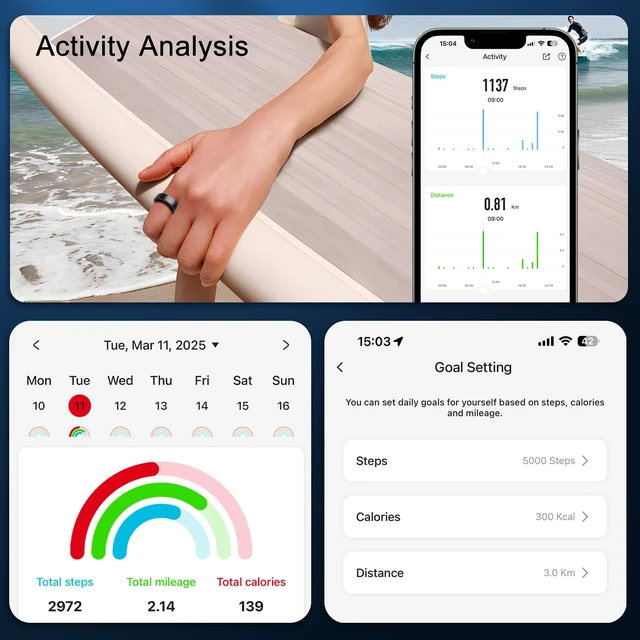 Alt view image 6 of 7 - Smart Ring for Women Men,Fitness Tracker Ring with Sleep Monitor,Heart Rate,Blood Oxygen,Steps,Calories Tracker,IP68 Waterproof Smart Rings,5-7 Days Battery Life for iOS Android,No App FeeBlack,7