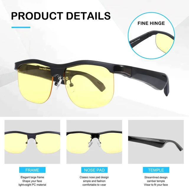 Alt view image 2 of 7 - Bluetooth Glasses Polarized Bone Conduction Sports Night Vision Open-ear design, Built-in speakers and mic, Hands-free calls, Unisex, Bluetooth, Bone conduction, Polarized, Cycling, running