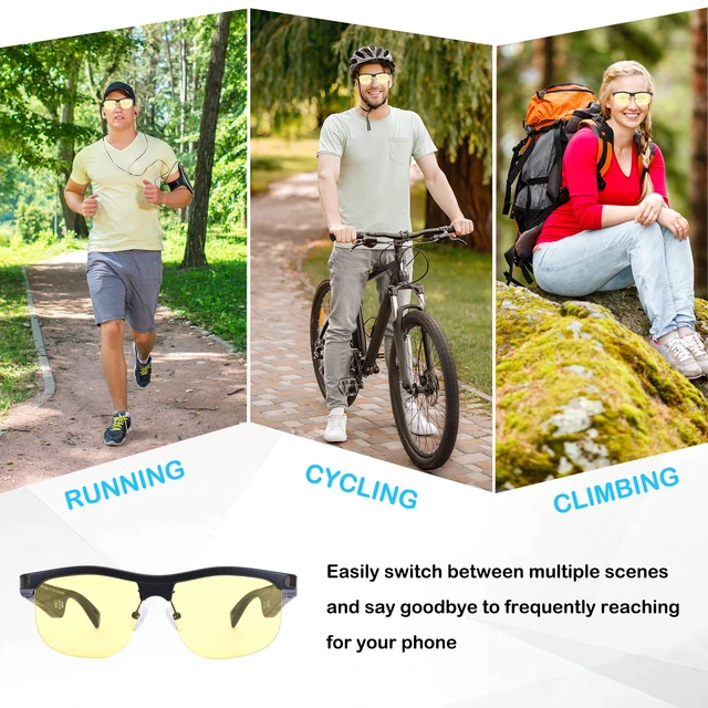 Alt view image 5 of 7 - Bluetooth Glasses Polarized Bone Conduction Sports Night Vision Open-ear design, Built-in speakers and mic, Hands-free calls, Unisex, Bluetooth, Bone conduction, Polarized, Cycling, running
