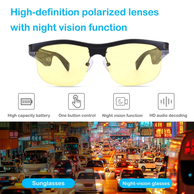 Alt view image 3 of 7 - Bluetooth Glasses Polarized Bone Conduction Sports Night Vision Open-ear design, Built-in speakers and mic, Hands-free calls, Unisex, Bluetooth, Bone conduction, Polarized, Cycling, running