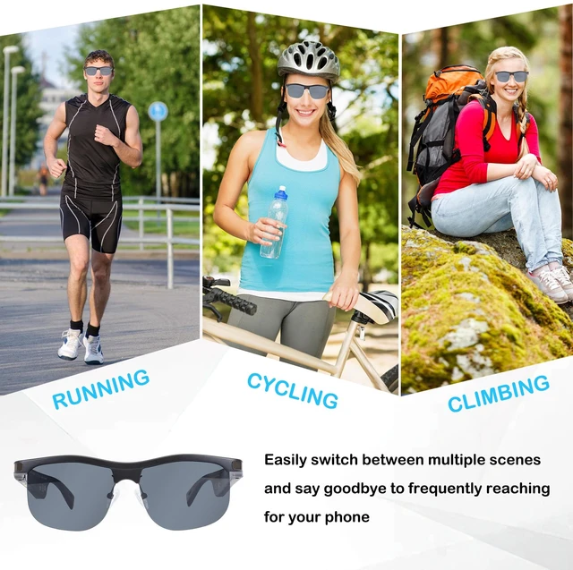 Alt view image 6 of 7 - Smart Glasses Polarized UV400 Open Ear Bluetooth Speakers Black Audio music glasses, Built-in mic, Voice assistant, Bluetooth 5.0, Hands-free calls, Unisex, Sport, Outdoor, UV400 protection