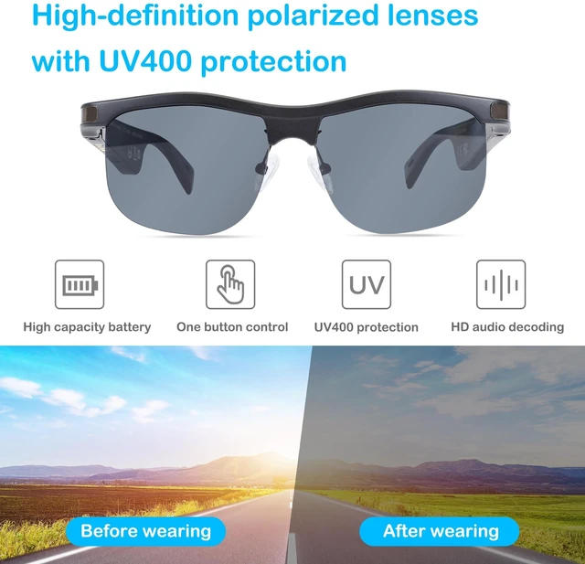 Alt view image 3 of 7 - Smart Glasses Polarized UV400 Open Ear Bluetooth Speakers Black Audio music glasses, Built-in mic, Voice assistant, Bluetooth 5.0, Hands-free calls, Unisex, Sport, Outdoor, UV400 protection