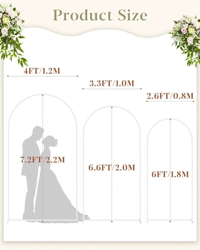 Alt view image 2 of 7 - Wedding Arch, Metal Arch Backdrop Stand, White, 7.2FT, 6.6FT, 6FT White Arch Backdrop Stand Set of 3, Balloon Arch Stand for Baby Shower, Birthday Party, Wedding Frame for Ceremony Decoration