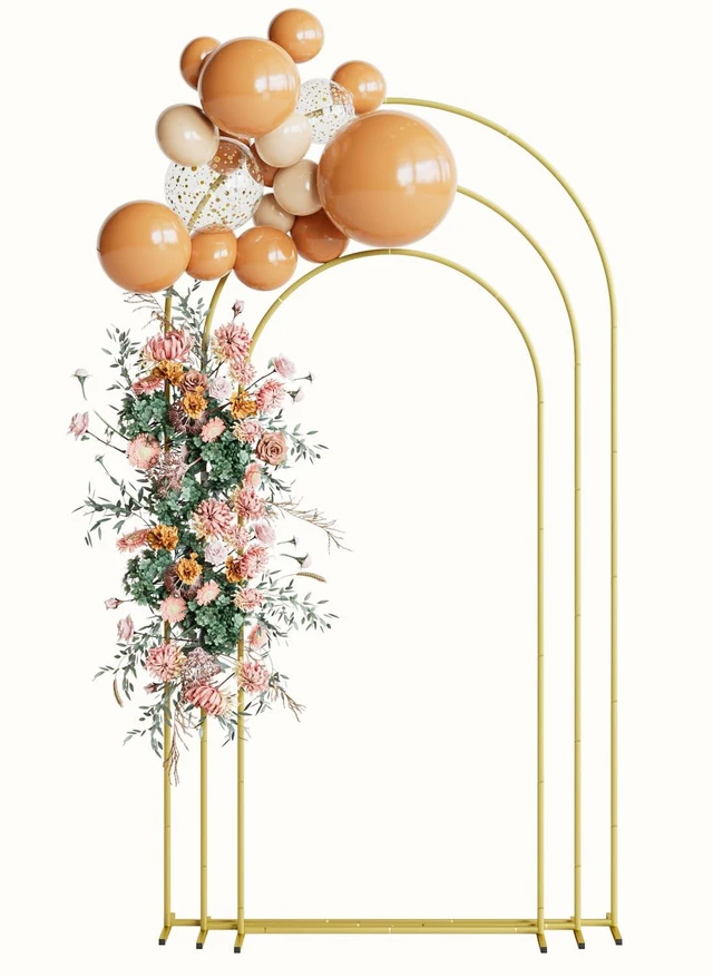 Main image of Wedding Arch, Metal Arch Backdrop Stand, Gold, 7.2FT, 6.6FT, 6FT Gold Arch Backdrop Stand Set of 3, Balloon Arch Stand for Baby Shower, Birthday Party, Wedding Frame for Ceremony Decoration