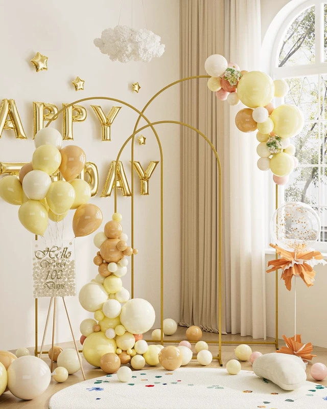 Alt view image 4 of 7 - Wedding Arch, Metal Arch Backdrop Stand, Gold, 7.2FT, 6.6FT, 6FT Gold Arch Backdrop Stand Set of 3, Balloon Arch Stand for Baby Shower, Birthday Party, Wedding Frame for Ceremony Decoration