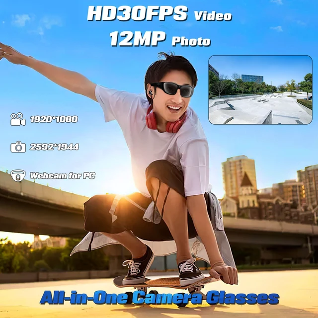 Alt view image 2 of 7 - Smart Glasses with Camera, 1080P HD Video Camera Glasses for Men Women
