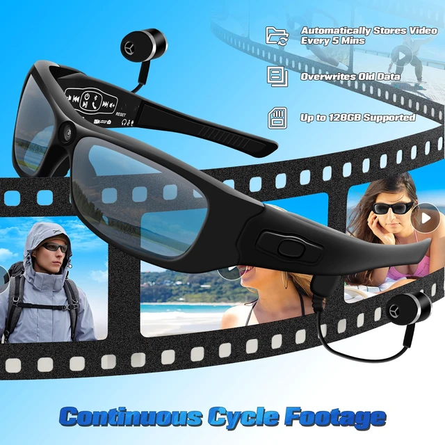 Alt view image 7 of 7 - Smart Glasses with Camera, 1080P HD Video Camera Glasses for Men Women