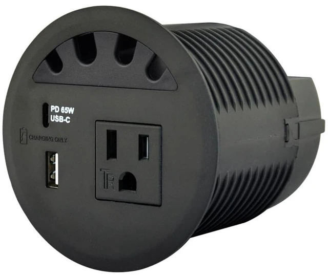 Main image of USB PD 65W, Desktop Power Grommet, with 1 AC Power Outlet and Fast Charging USB-A+C 65W,4.5FT Extension Cord Recessed Power Outlet for Conference Room (Black)