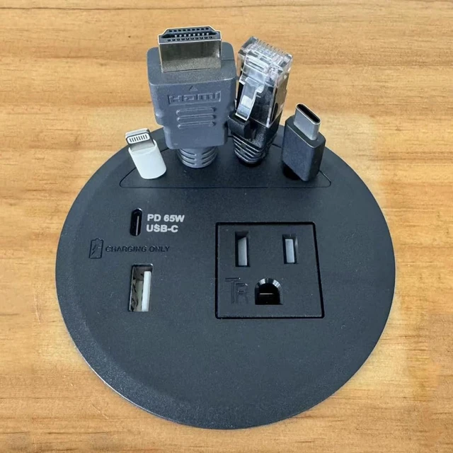Alt view image 3 of 7 - USB PD 65W, Desktop Power Grommet, with 1 AC Power Outlet and Fast Charging USB-A+C 65W,4.5FT Extension Cord Recessed Power Outlet for Conference Room (Black)