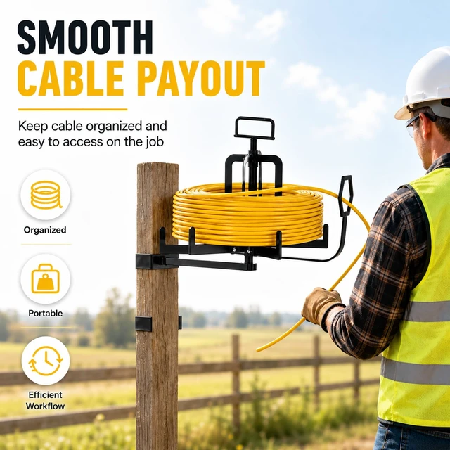 Alt view image 2 of 7 - Foldable Wire Spool Rack, Cable Reel Stand with Bearing Dispenser Portable Cable Spool Dispenser with Smooth Rotation and Foldable Design for Electrical Wiring, Workshops and Jobsite Use