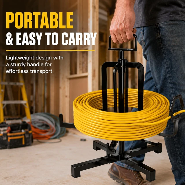 Alt view image 4 of 7 - Foldable Wire Spool Rack, Cable Reel Stand with Bearing Dispenser Portable Cable Spool Dispenser with Smooth Rotation and Foldable Design for Electrical Wiring, Workshops and Jobsite Use