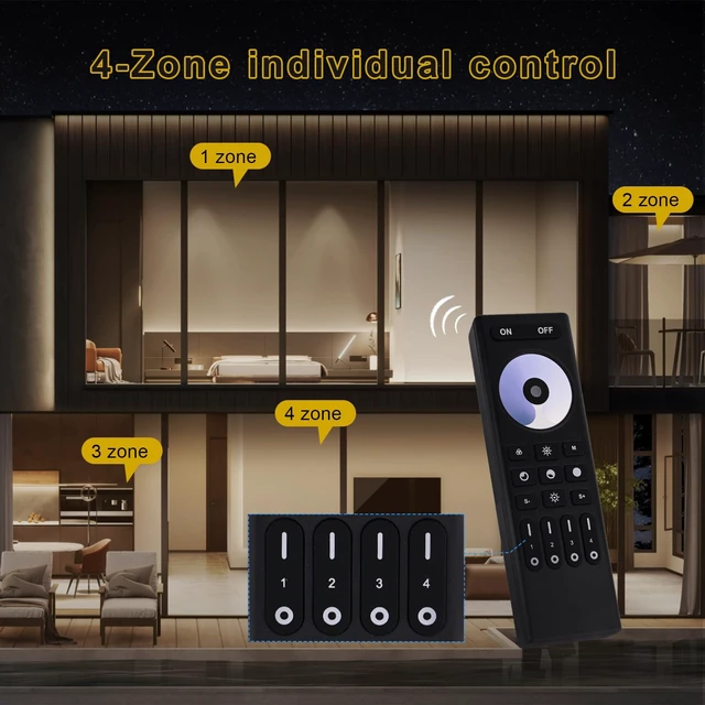 Alt view image 3 of 6 - Single Color Dimming RC01RFB RF Remote 2.4G RF Remote 4-Zone Group Control | RF Remote with Group Control For Single Color FCOB COB & 5050 LED Controller Work with WB5 LM052 LM053 C01W C01Z C01RF etc