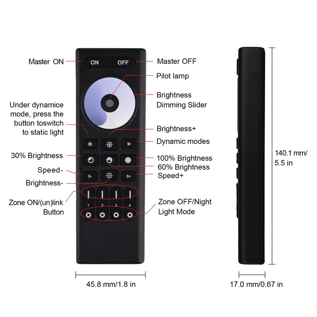 Alt view image 2 of 6 - Single Color Dimming RC01RFB RF Remote 2.4G RF Remote 4-Zone Group Control | RF Remote with Group Control For Single Color FCOB COB & 5050 LED Controller Work with WB5 LM052 LM053 C01W C01Z C01RF etc