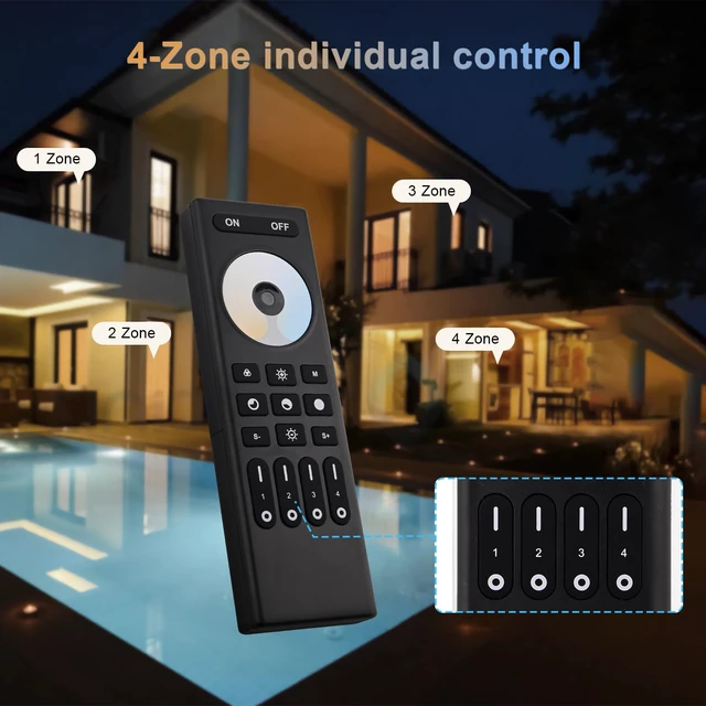 Alt view image 3 of 6 - CCT Dual White RC02RF RF Remote 2.4G 4-Zone for CCT LED Strip Controller | Touch Remote Panel Supports Dual White CCT Adjustment CCT LED Strip Controller Work with WB5 LM052 LM053 C02W C02Z C02RF