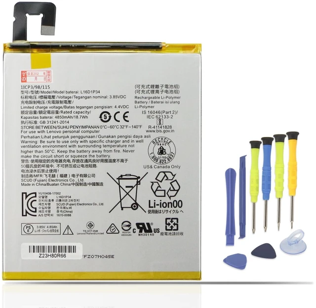 Main image of L16D1P34 Tablet Battery for Lenovo Tab 4 TB-8504F TB-8504X TB-8504N | TB-8604 TB-8604F TB-8504N Plus TB-8704F TB-8704X TB-8704N TB-8704V 8.0" 3.85V 4850mAh 18.7Wh with Tools, Extended runtime