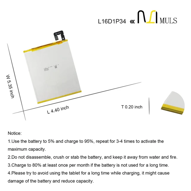Alt view image 7 of 7 - L16D1P34 Tablet Battery for Lenovo Tab 4 TB-8504F TB-8504X TB-8504N | TB-8604 TB-8604F TB-8504N Plus TB-8704F TB-8704X TB-8704N TB-8704V 8.0" 3.85V 4850mAh 18.7Wh with Tools, Extended runtime
