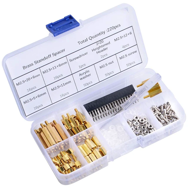 Alt view image 5 of 6 - 220PCS Standoffs M2.5 Brass Spacer Hex Column Screw Nut Assortment Kit with Box,Male-Female for Raspberry Pi,with Acrylic Washer Screwdriver