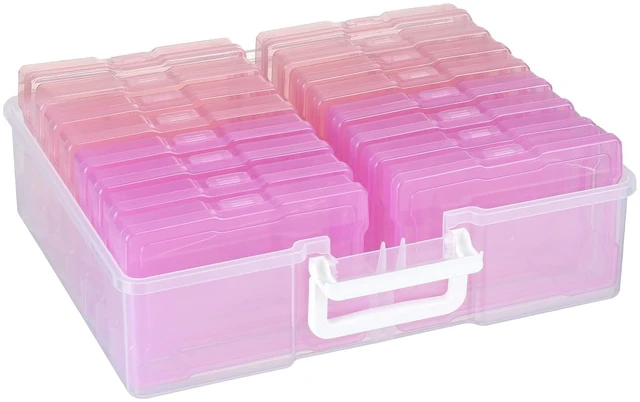 Main image of 4" x 6" Plastic Photo Storage Case with 16 Inner Pink Small Boxes | Easy to Carry,Dust Prevention,keep Clean,Durable Material,Snap-tight design,Store Photo