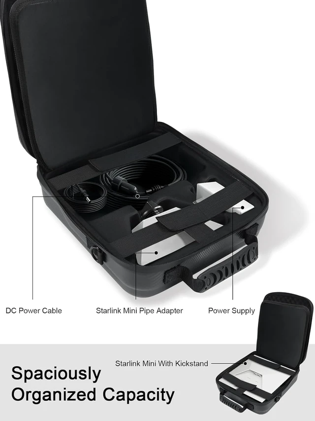 Alt view image 4 of 7 - Starlink Mini Case Protective Travel Carrying Case for Starlink Mini Dish, Kickstand, Pipe Adapter, Power Adapter & Cables Splash-Resistant, Shockproof