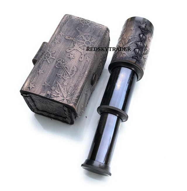 Alt view image 2 of 6 - 6" Brass Handheld Telescope Nautical Pirate Spyglass with Box Decorative Telescope
