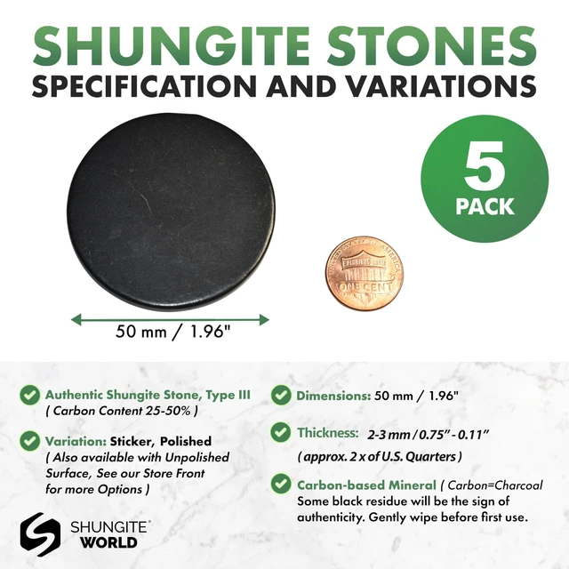 Alt view image 2 of 7 - 5 pcs Authentic Shungite Stickers Polished 50 mm / 1.96" Genuine Healing Energy Stone Protection Plate for Cell Phone Case Tablet Laptop Computer Noble Gemstone Protector Crystal
