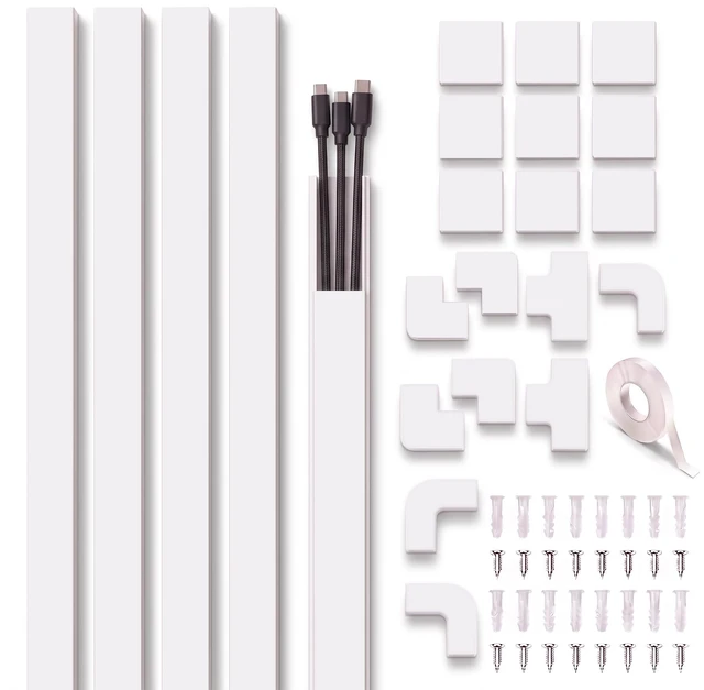 Main image of Premium Cable Raceway Kit, 157in Cord Hider (10 Packs x 15.7in), PVC Wire Covers for Wall, Paintable Over Wall Cord Concealer for TV & Home Cable Management 0.95 x 0.55in