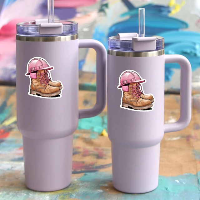 Alt view image 3 of 6 - (3 Pcs) Pink Worker Sticker, Feminine Blue Collar Job Pride Vinyl Sticker for Water Bottle Skateboard Helmet Hard Hat Toolbox Decal, Gifts for Women Girl Friends in Welders Electricians 3x3 Inches