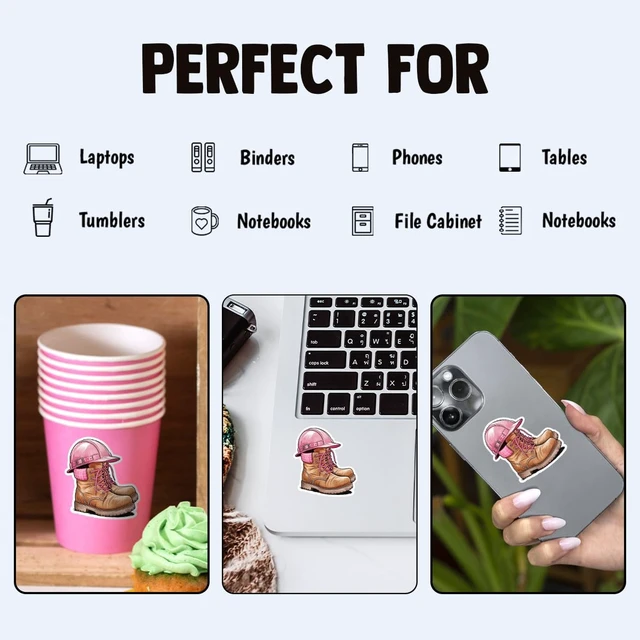 Alt view image 5 of 6 - (3 Pcs) Pink Worker Sticker, Feminine Blue Collar Job Pride Vinyl Sticker for Water Bottle Skateboard Helmet Hard Hat Toolbox Decal, Gifts for Women Girl Friends in Welders Electricians 3x3 Inches