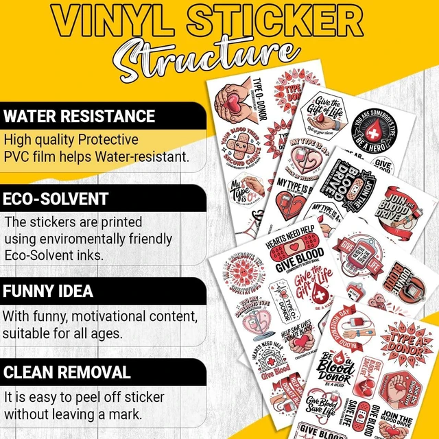 Alt view image 6 of 7 - (1.5-2 Inch) 60Pcs Blood Donation Stickers, Blood Donor Awareness Decals | Awareness Red Cross Style Waterproof Vinyl Sticker Pack for Laptop Water Bottle Phone Gifts for Nurses Medical Staff