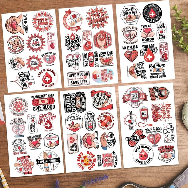 Alt view image 3 of 7 - (1.5-2 Inch) 60Pcs Blood Donation Stickers, Blood Donor Awareness Decals | Awareness Red Cross Style Waterproof Vinyl Sticker Pack for Laptop Water Bottle Phone Gifts for Nurses Medical Staff