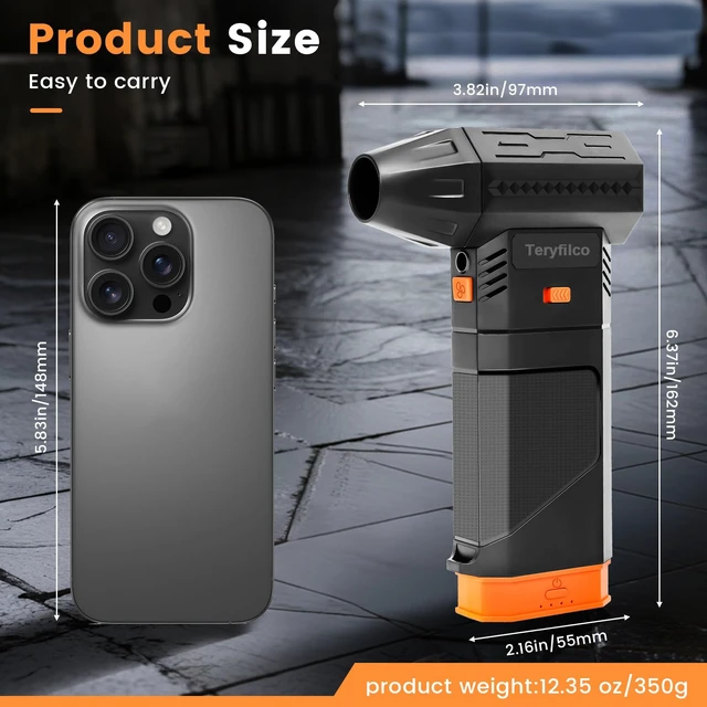 Alt view image 2 of 6 - Compressed Air Duster, 130000RPM Cordless Electric Air Blower with Brushless Motor, 3-Speed Adjustable, Rechargeable Powerful Dust Cleaner for Keyboard, Car, Computer, Outdoor
