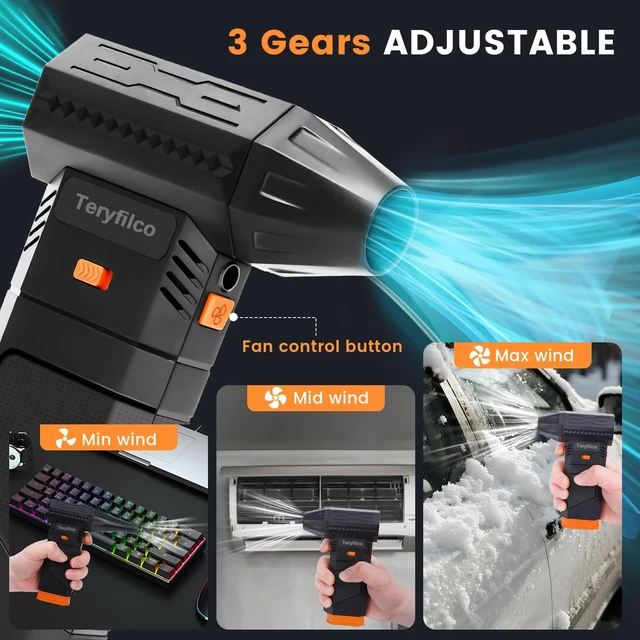 Alt view image 5 of 6 - Compressed Air Duster, 130000RPM Cordless Electric Air Blower with Brushless Motor, 3-Speed Adjustable, Rechargeable Powerful Dust Cleaner for Keyboard, Car, Computer, Outdoor