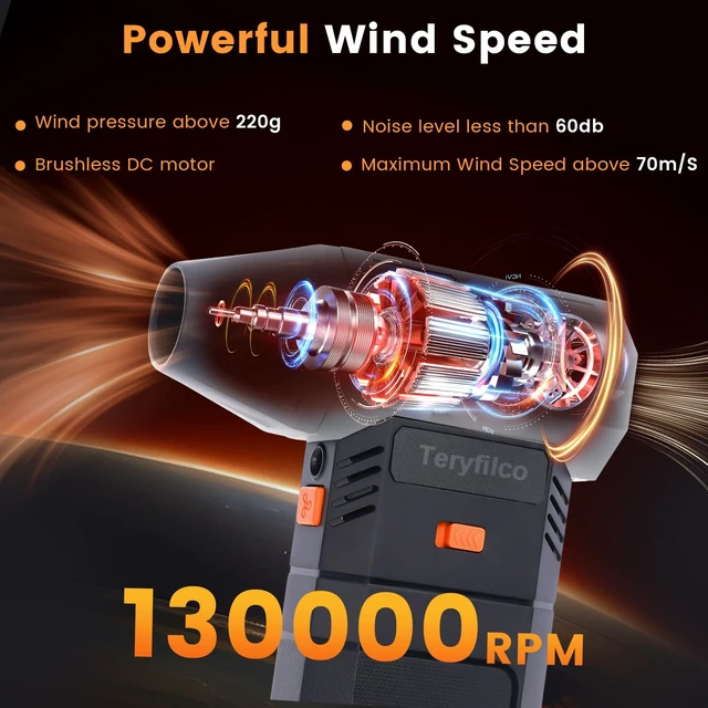 Alt view image 3 of 6 - Compressed Air Duster, 130000RPM Cordless Electric Air Blower with Brushless Motor, 3-Speed Adjustable, Rechargeable Powerful Dust Cleaner for Keyboard, Car, Computer, Outdoor