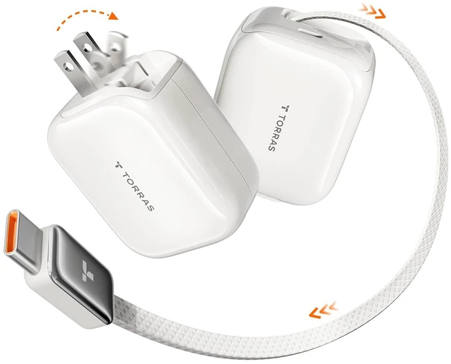 Main image of FlexLine 35W USB C Charger, Dual-Port GaN Retractable Charger | iPhone 17/16/15, Galaxy, Pixel, iPad compatible, built-in braided cable, dual-device fast charging, travel and desk use