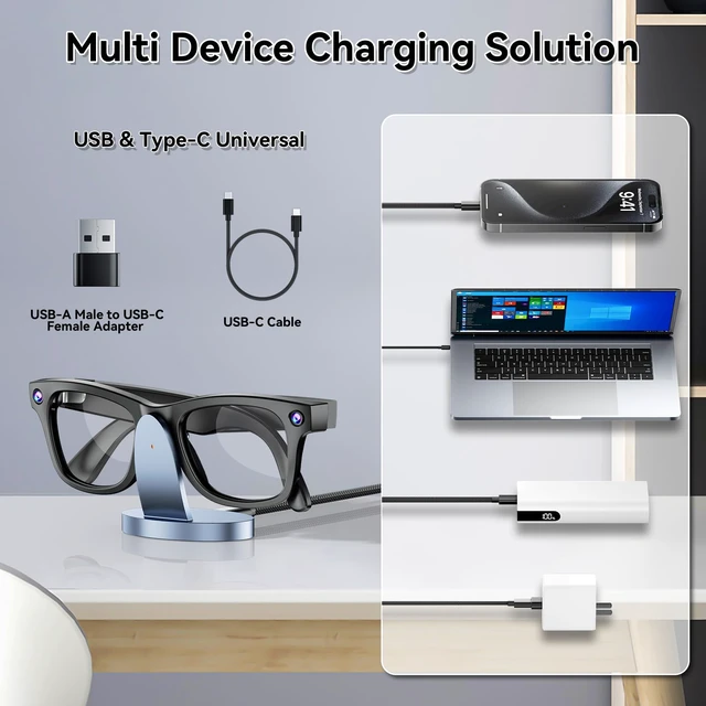 Alt view image 5 of 6 - Charger Stand for RayBan Meta Smart Glasses with LED Display | Charging Stand for Rayban Meta Wayfarer,Headliner,Skylar,Oakley HSTN,USB C/A Cable to Adapter, Ray Ban Meta Accessories