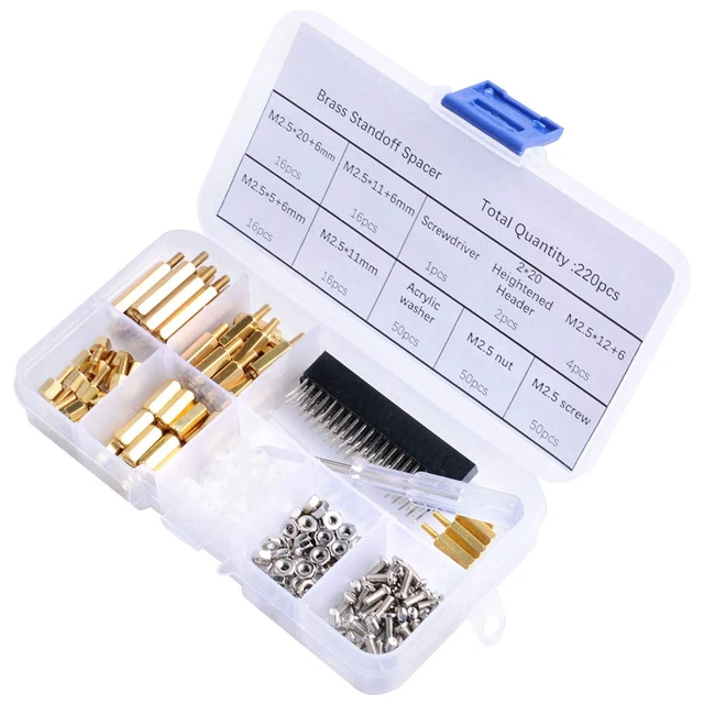 Alt view image 4 of 6 - 220PCS Standoffs M2.5 Brass Spacer Hex Column Screw Nut Assortment Kit with Box,Male-Female for Raspberry Pi,with Acrylic Washer Screwdriver